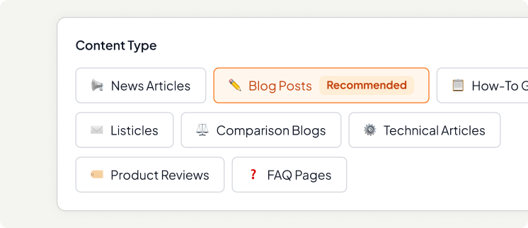 Multiple Content Formats - Choose blog posts, guides, listicles, articles