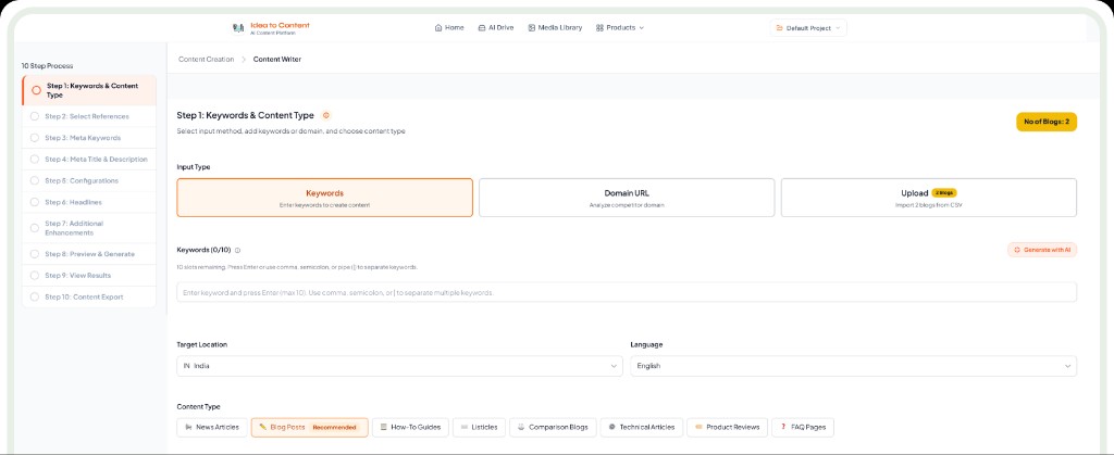 Content Writer product interface preview