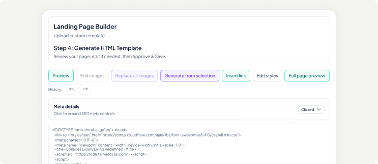 HTML Editing - Direct template code editor