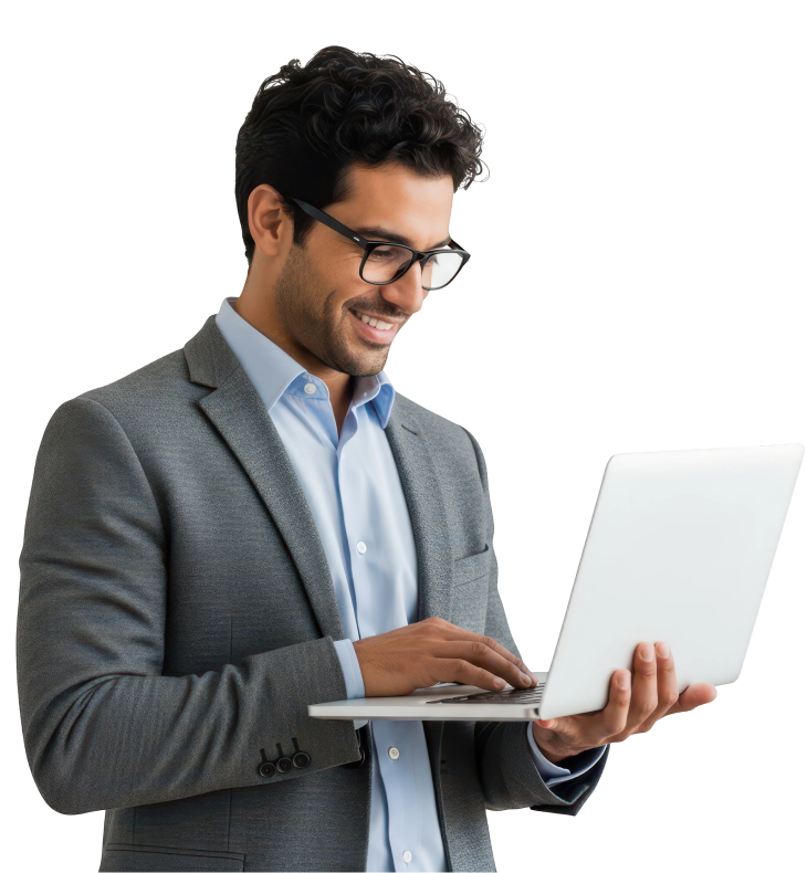 Professional using BrandStory AI on a laptop